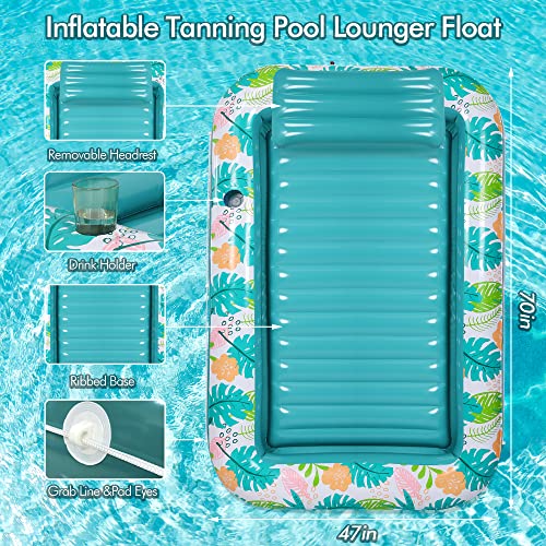 Stonful Tanning Pool Lounger Float, Water Filled Pool Floats Adult Inflatable Sun Tan Tub With Pillow, Blow Up Outdoor Pool Lounge Float Large Pool Rafts Pool Tanning Bed For Summer Beach Backyard (L) #TOP6