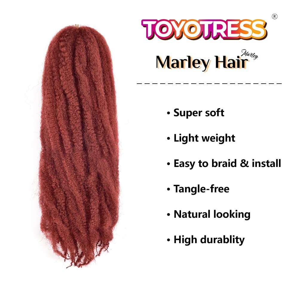 ToyoTress Ginger Marley Twist Hair - 18 Inch 6 Packs Copper Marley Twist Braiding Hair for Faux Locs, Afro Kinky Curly Crochet Braids Synthetic Hair Extensions (18Inch,#350-6P)