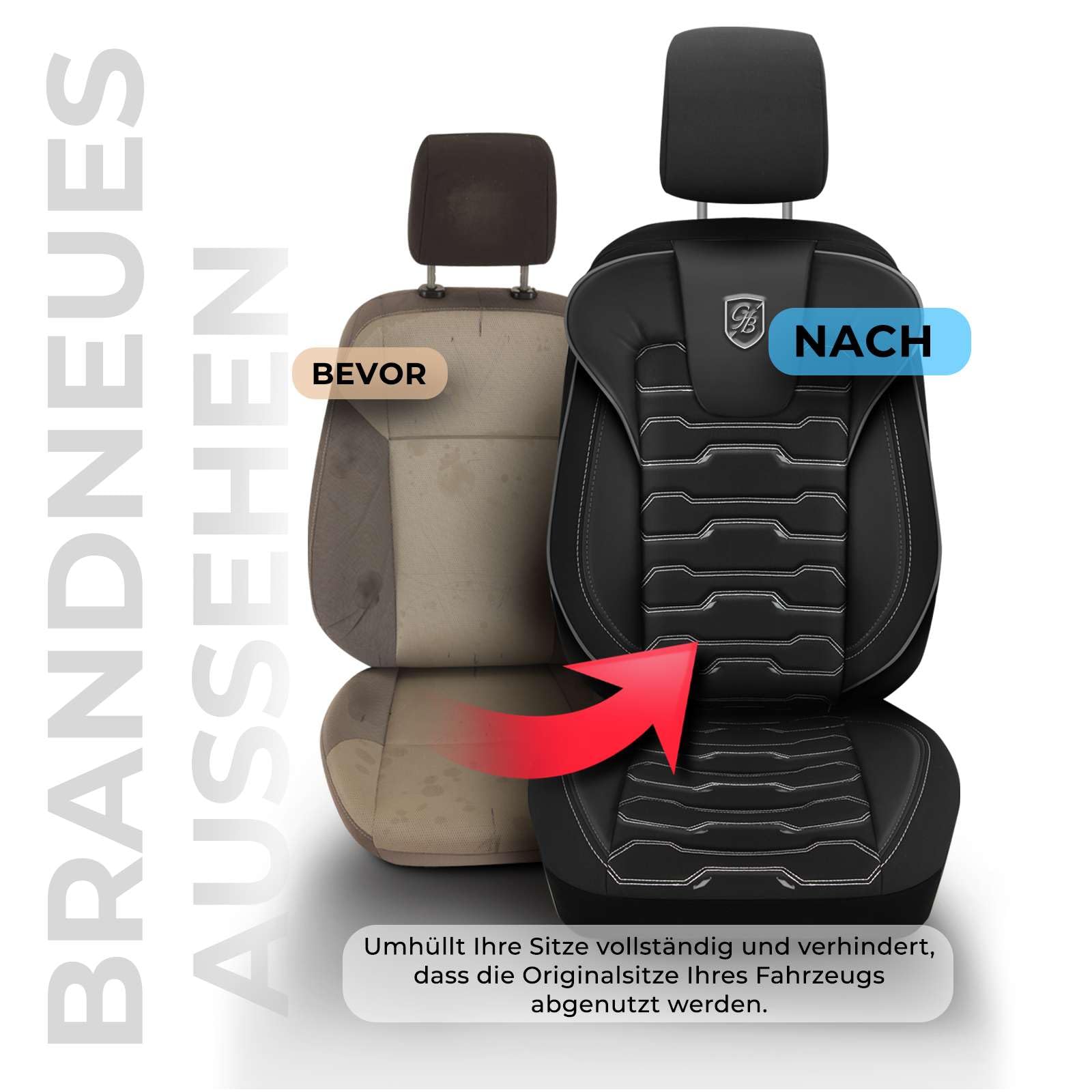Autositzbezüge Universal – Premium Autozubehör Innenraum für PKW & SUV – Jacquard Sitzauflage, Autoschonbezug Auto, Airbag-kompatibel, Schwarz - Grau, Vordersitz-Set inkl. Montageset