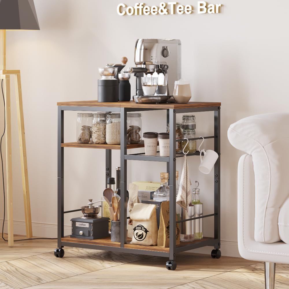 ZIWEI STAR Kitchen Microwave Cart, Microwave Stand, Small Kitchen cart, Bakers Rack Table Coffee Bar Cart with Wheels, Rolling Shelf for Office, Living Room, Balcony, Bedroom.