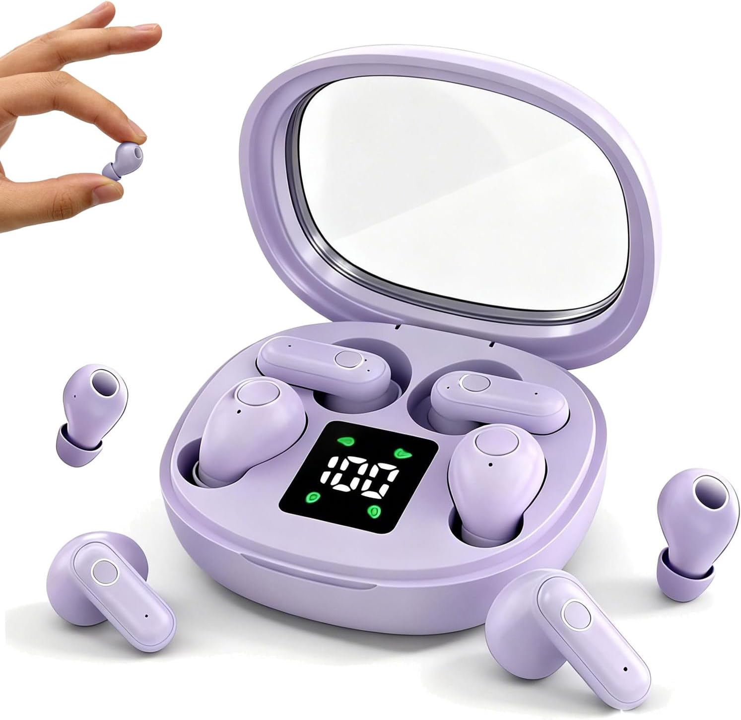 Xmenha Mini Invisible Small Earbuds Set Sleep Ear Buds Purple Wireless Bluetooth for Small Ears Canals Side Sleepers Tiny Micro Low Profile Smallest Hidden Discreet Earbuds 2 Pack Headphones for Work