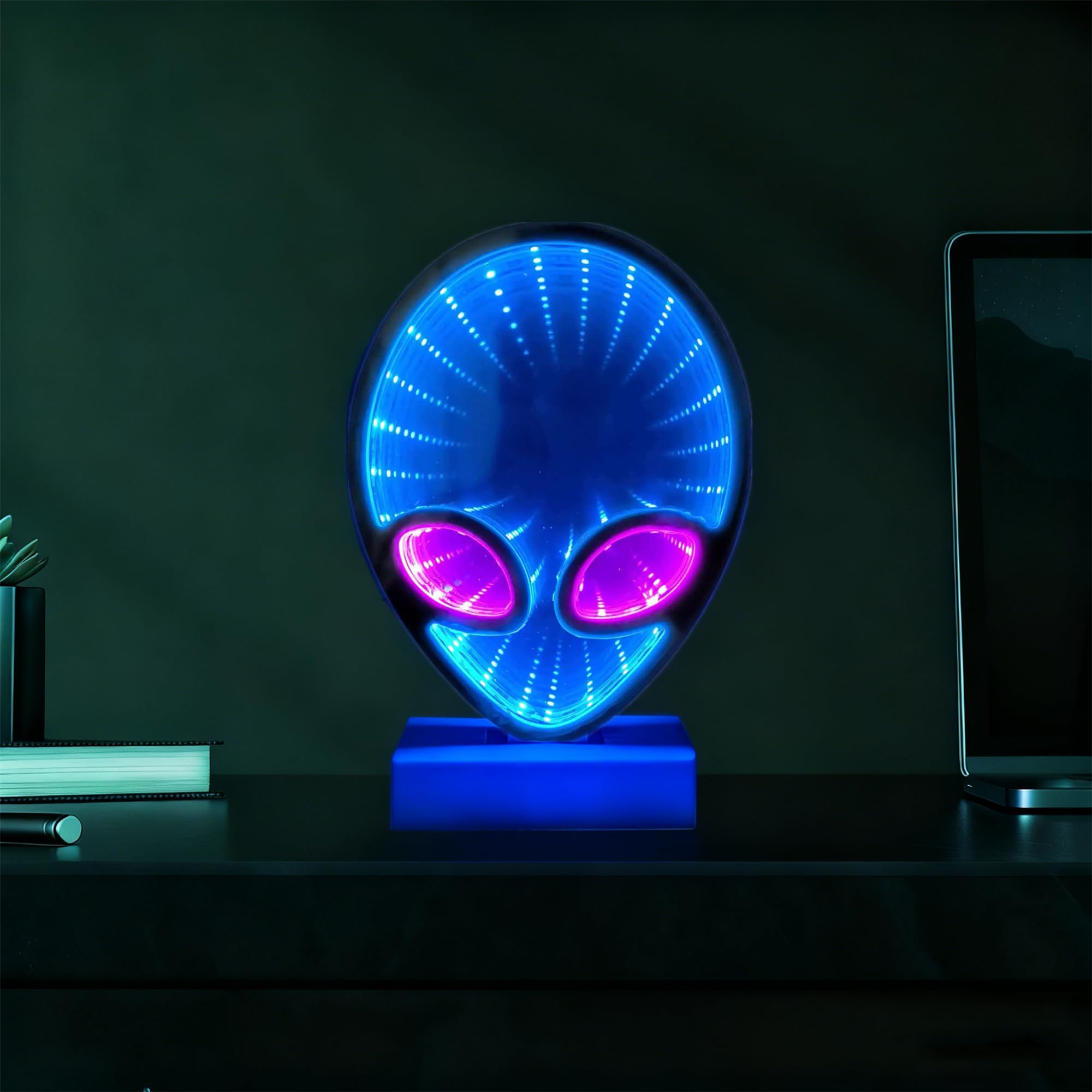 Alien Neon Sign,Battery Operated Neon Signs,LED Desktop Cool Funny Alien Table Lamp Aesthetic Decorations for Kids Bedroom Game Room,Man Cave Stuff,Bar（Blue,Pink）