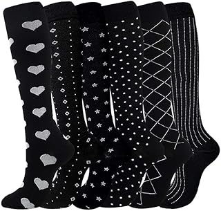 YYW Compression Socks for Women Men Circulation Novelty Calf Compression Socks 6 Pairs Ideal for Running Sports Nurses Flight Travel Pregnancy 20-25 mmhg