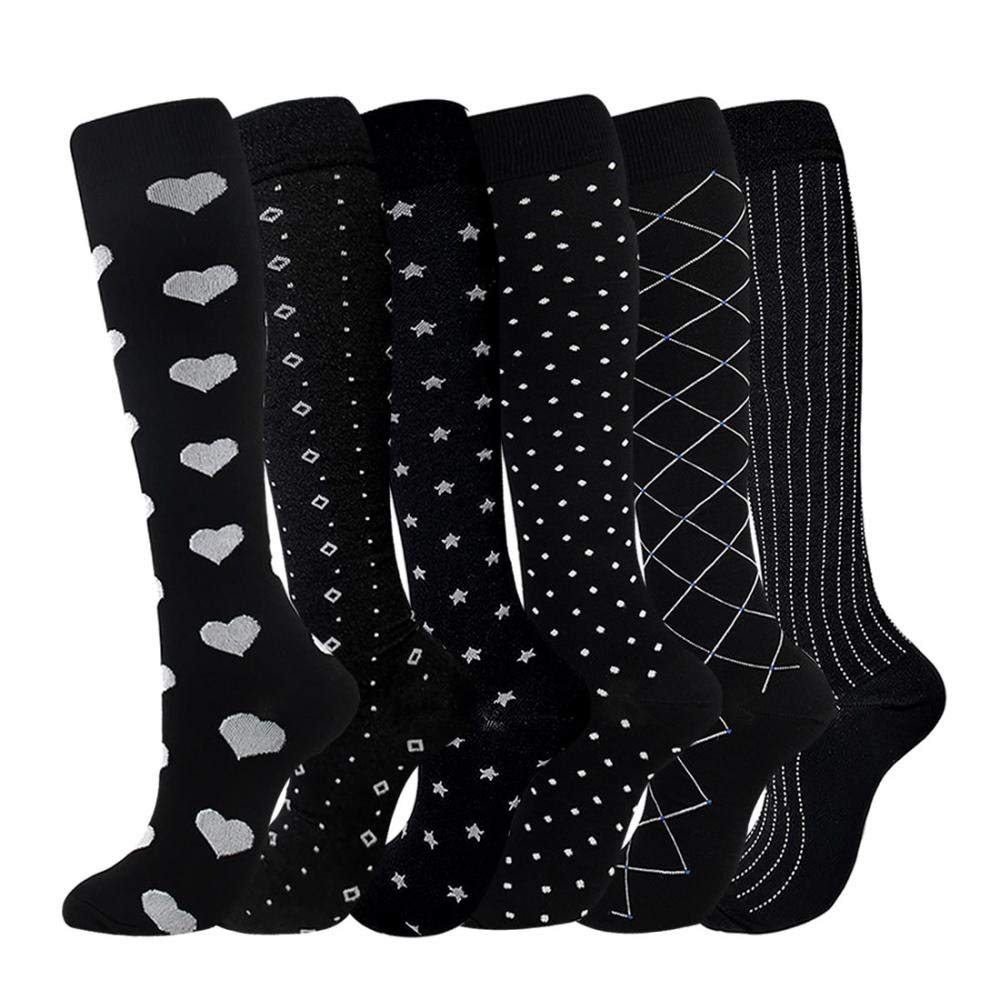 YYW Compression Socks for Women Men Circulation Novelty Calf Compression Socks 6 works Ideal for Running Sports Nurses Flight Travel Pregnancy 20-25 mmhg (Black