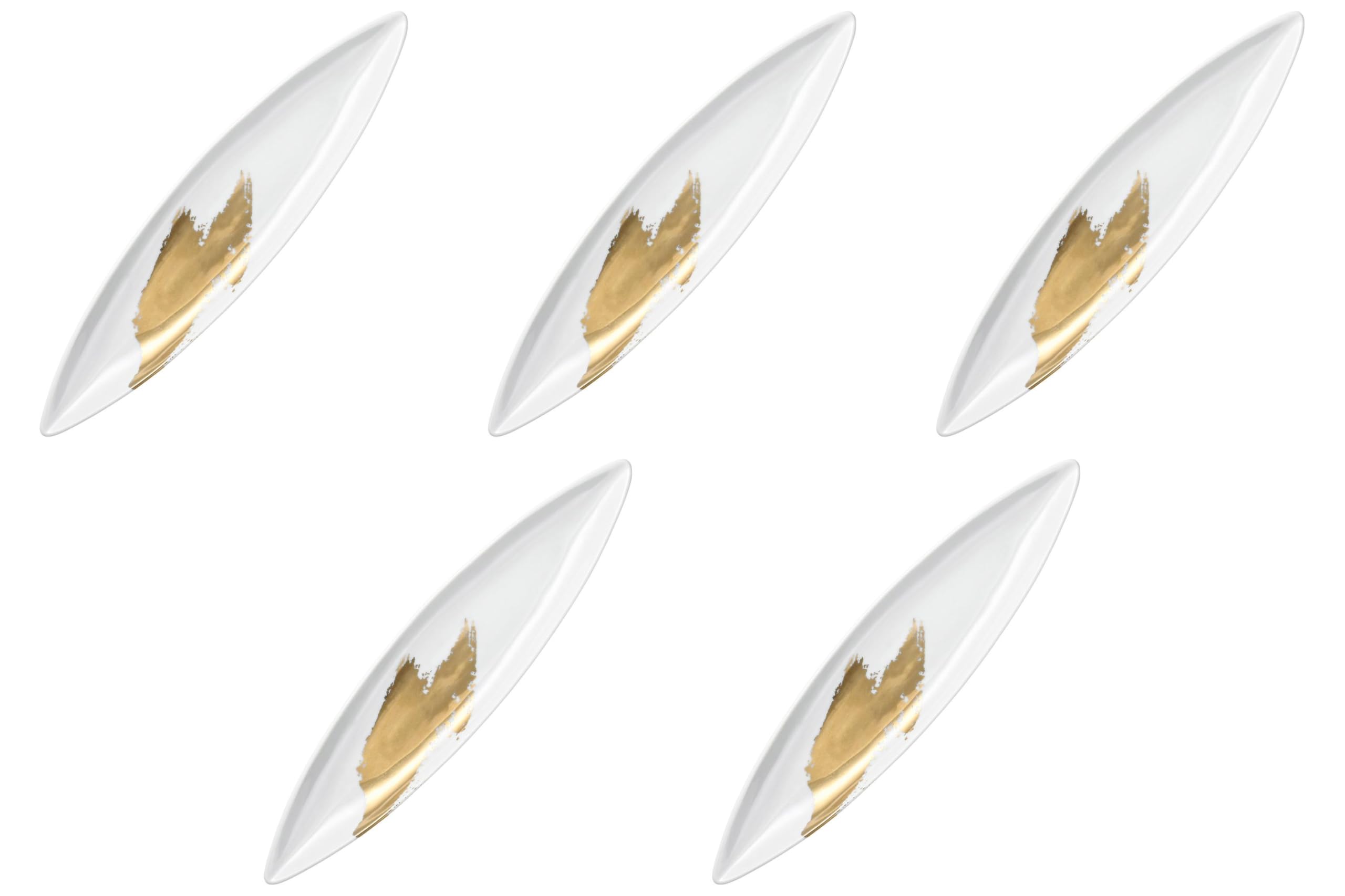 Set of 5, Kissho Leaf Dish, L, White, 15.0 x 3.3 x 1.0 inches (38 x 8.5 x 2.5 cm) | Setomonohonpo