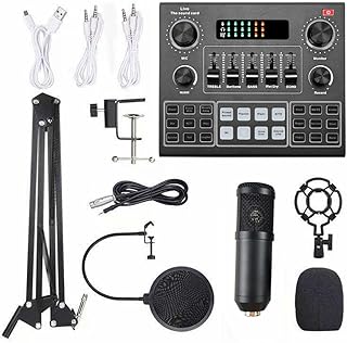 Placa de som multifuncional ao vivo V9 e kit de microfone de suspensão BM800 Broadcasting Recording Condenser Microphone Set Placa de som ao vivo inteligente para webcast para computadores e celulares, preto