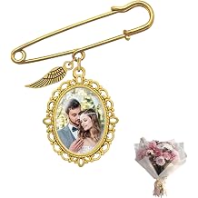 Wedding Bouquet Photo Charms Memorial Boutonniere Charm Pin Custom Picture Accessories for Bride Grooms Memory Pins for Passed Loved Ones Graduation Bridal Wedding DecorationGold