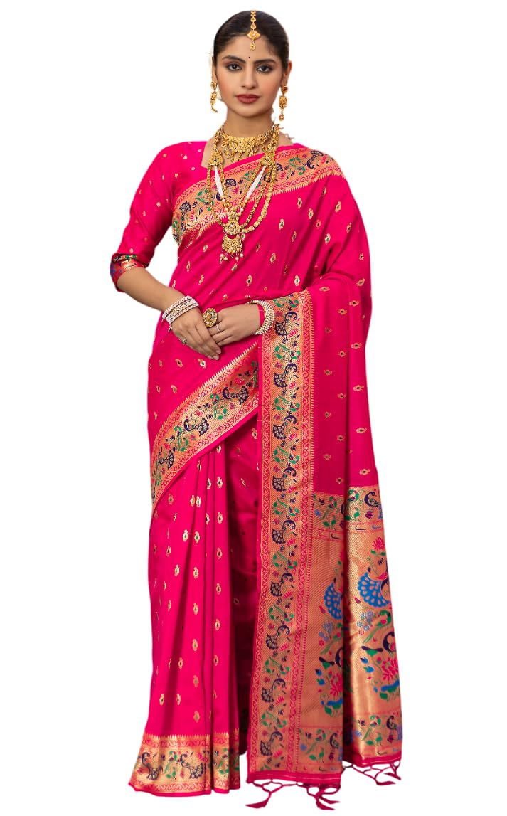 Jaanvi fashion Paithani - Sari da donna in seta con lavoro Zari e camicetta