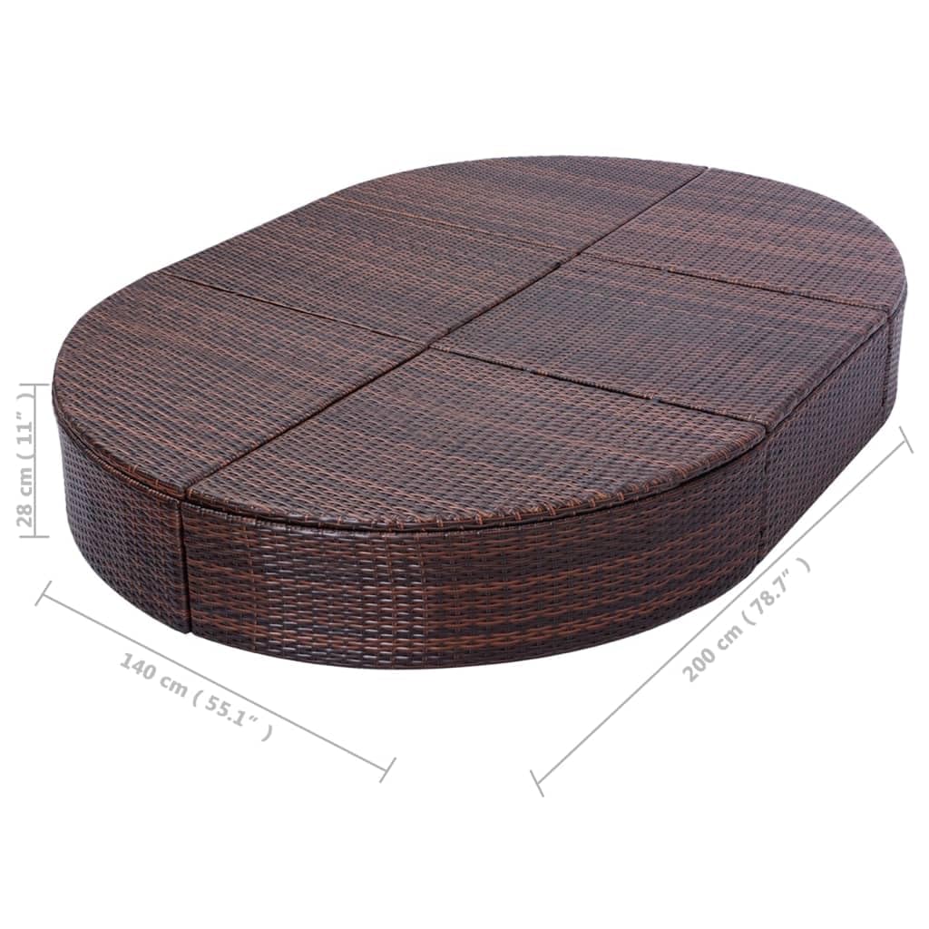 Lettino lounge per esterni, in polyrattan, marrone, con 6 cuscini, lettino da giardino e lettino prendisole, per terrazza, balcone, piscina, resistente alle intemperie, con lati regolabili in