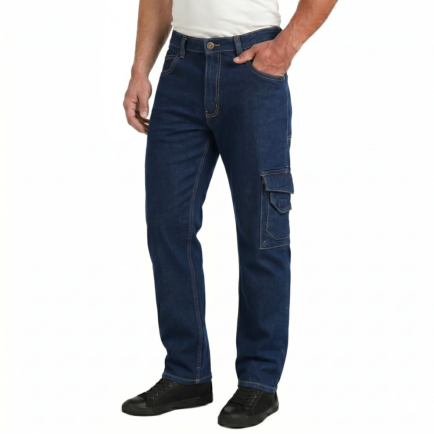 Lee Cooper Jean Cargo Homme Regular Fit – Pantalon Denim Stretch Multi Poches, Jean Travail Carpenter Résistant Workwear pour Chantier Loisirs