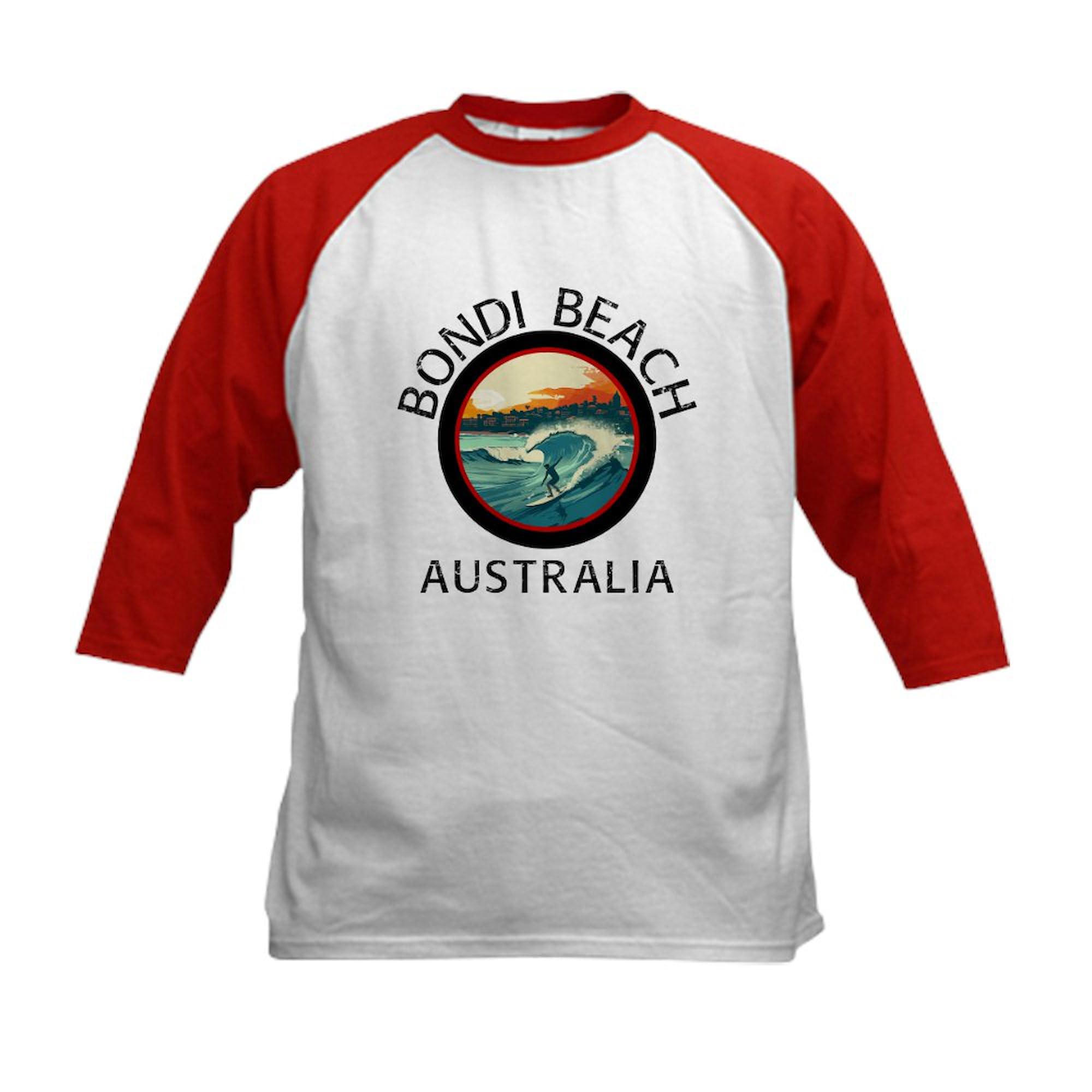 CafePress Bondi Beach Australia (with Black Lettering) Kids Baseball T Shirt Kids Cotton Baseball Jersey, 3/4 Raglan Sleeve Shirt