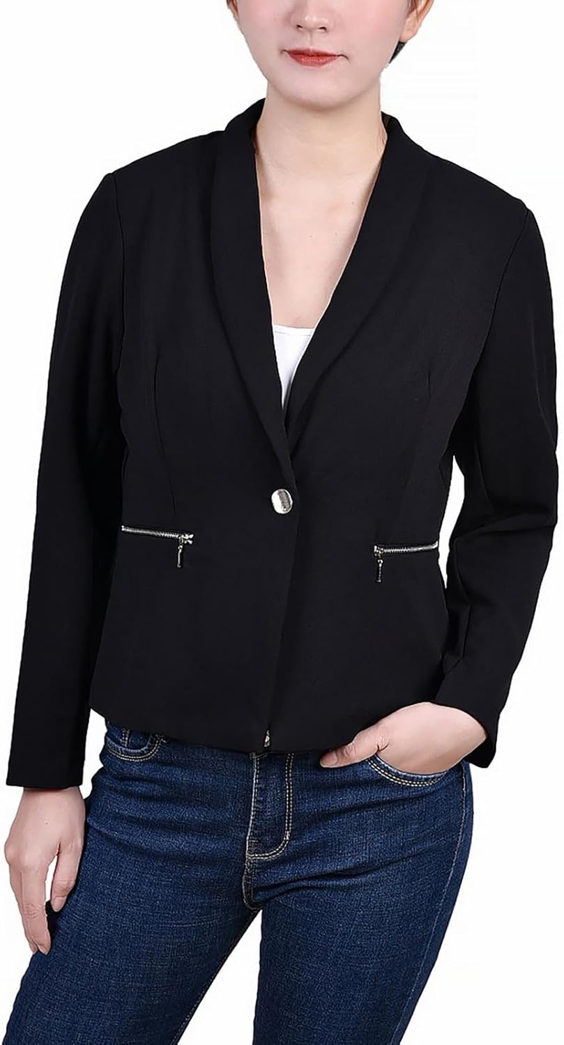 Petite Cropped Long Sleeve Crepe Jacket