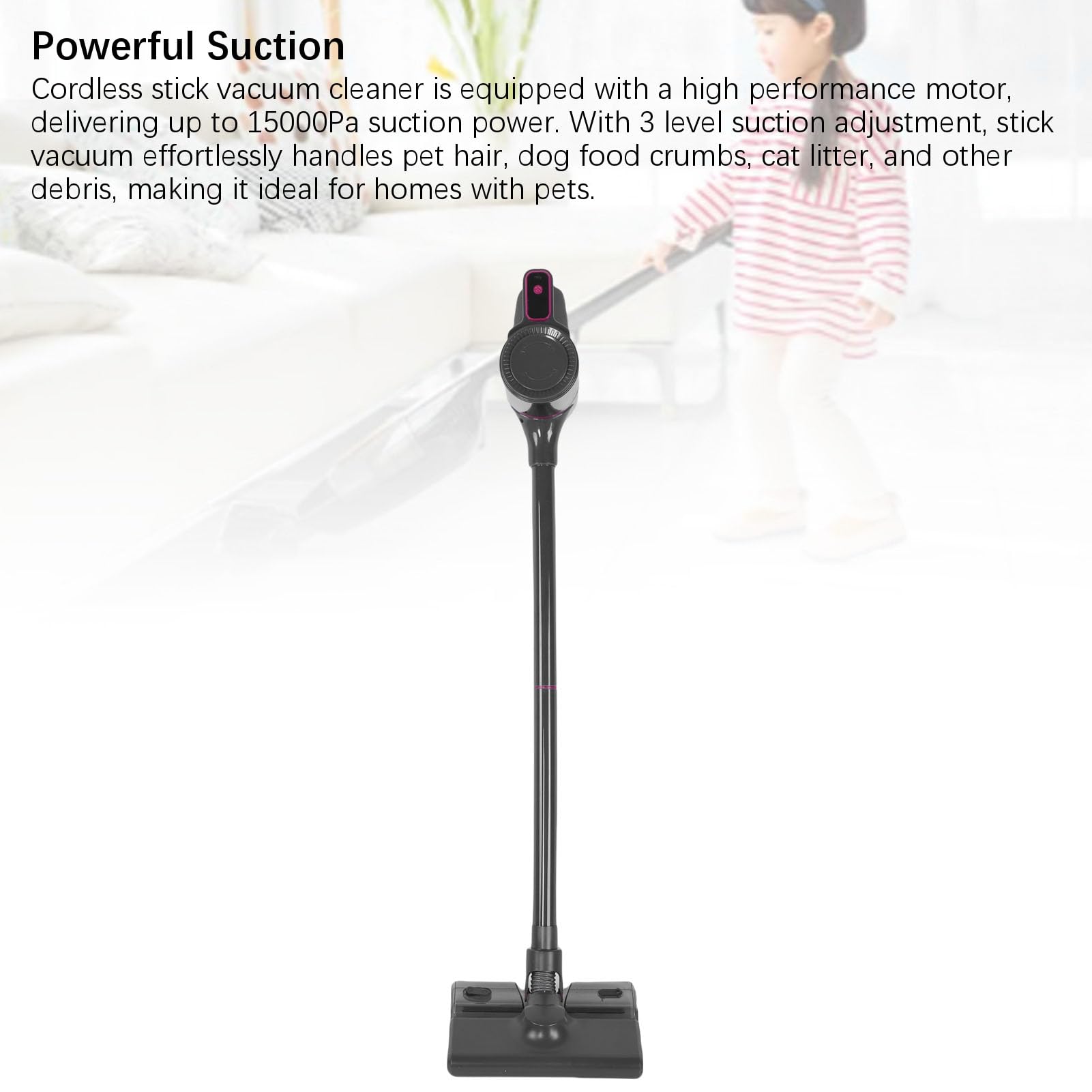 Aramox Aspiradora Inalámbrica, Aspiradora de Mano ABS con Succión de 15000 Pa, 3 Niveles, Diseño de Varilla 2 en 1, Batería de 2000 MAh, para el Hogar, Alfombra, Suelo Duro, Pelo de Mascotas, Coche