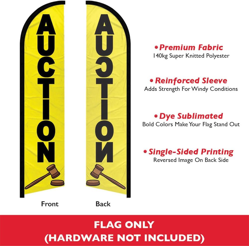 Auction Windless Full Sleeve Banner Swooper Flag - Perfect for Businesses, Stores, Shops, etc