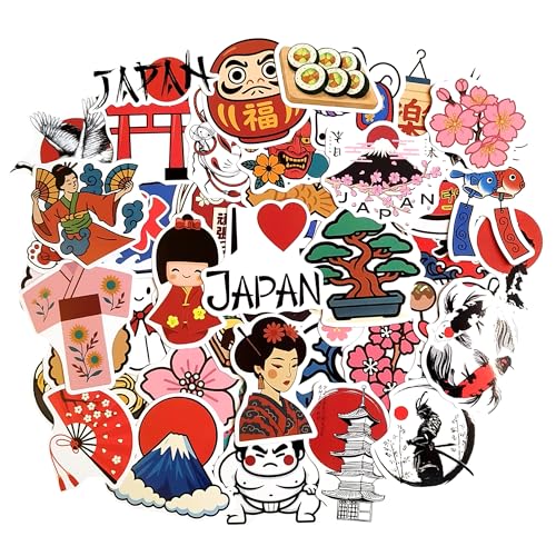 Pack Pegatinas Japón Vinilo Sakura Monte Fuji Torii Linterna Olas Comida Pegatinas Japonesas Tradicionales Estéticas para Portátil Botella Diario Cuaderno Scrapbook Decoración Manualidades