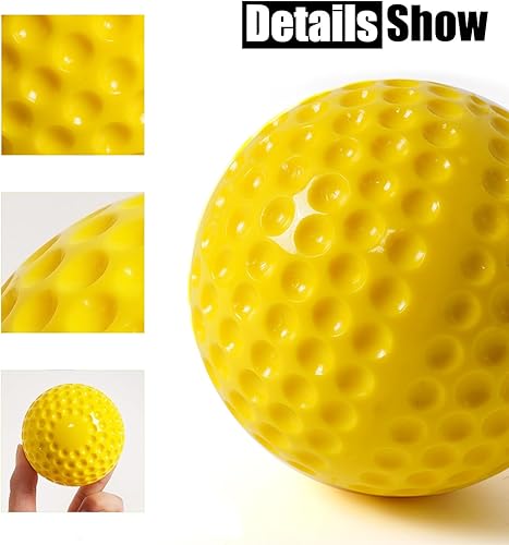Miniatura 5 de Pelotas de béisbol para máquina de lanzar  Paquete de 12 pelotas de béisbol amarillas con hoyuelos, 9 pulgadas para practicar golpear y lanzar