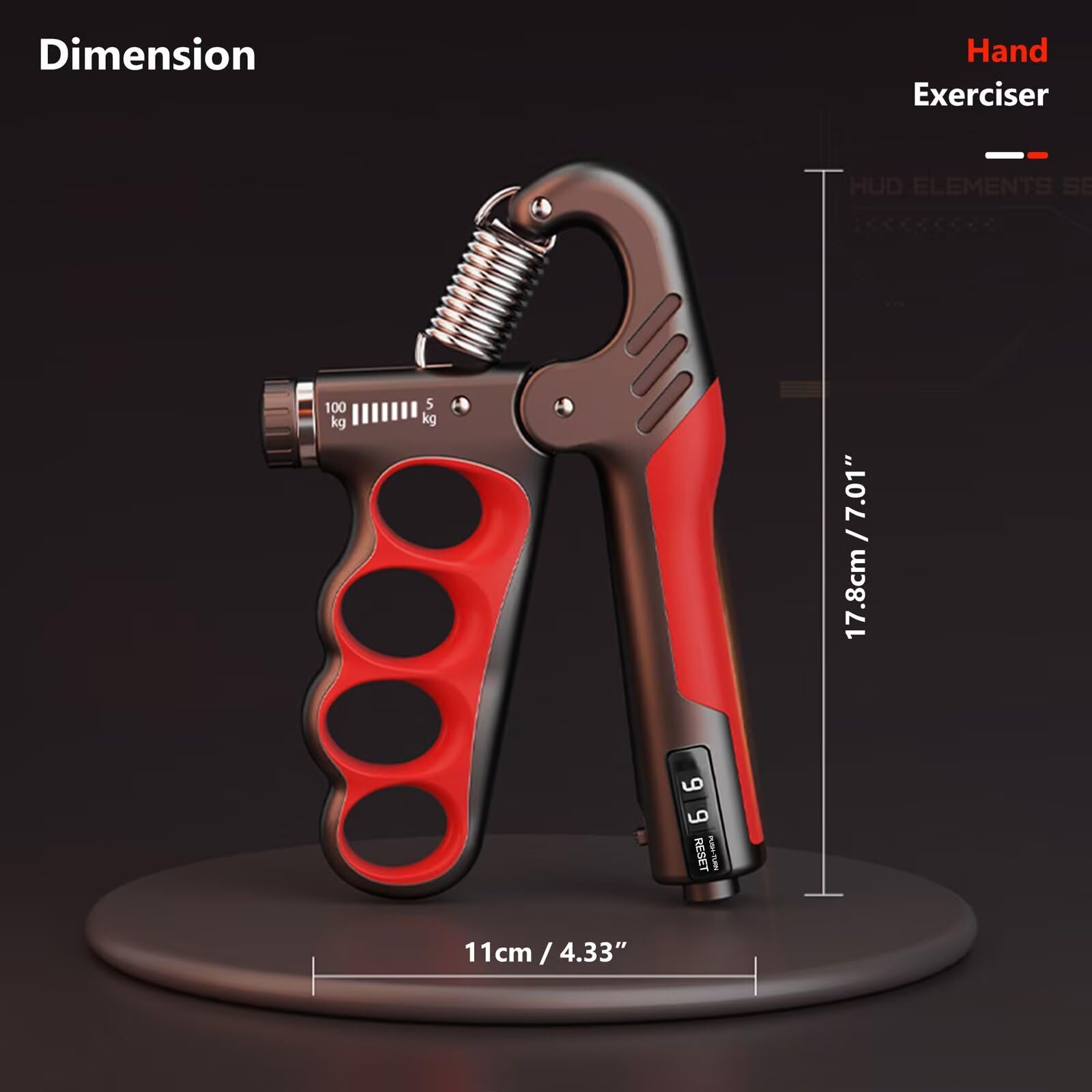 Fortalecedor de empuñaduras, fortalecedor de agarre con contador, ejercitador de antebrazo, entrenador de fuerza de agarre, agarre de mano ajustable de 5 a 100 kg, ideal para atletas