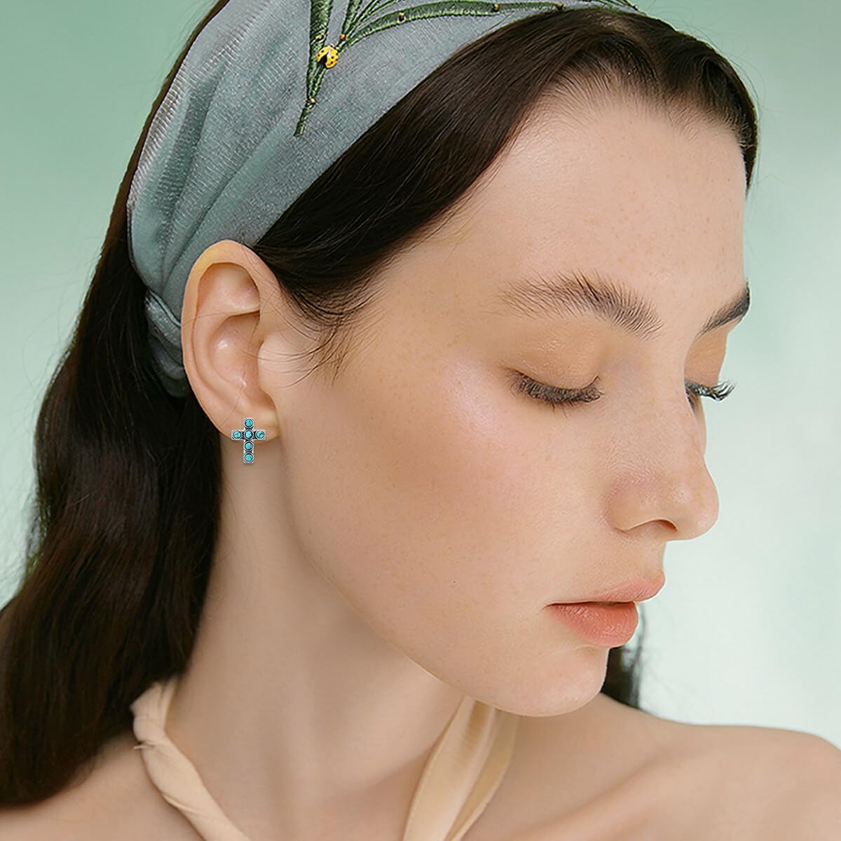 Turquoise Cross Earring 925 Sterling Silver Natural Turquoise Cross Stud Earrings Western Jewelry Gifts for Women