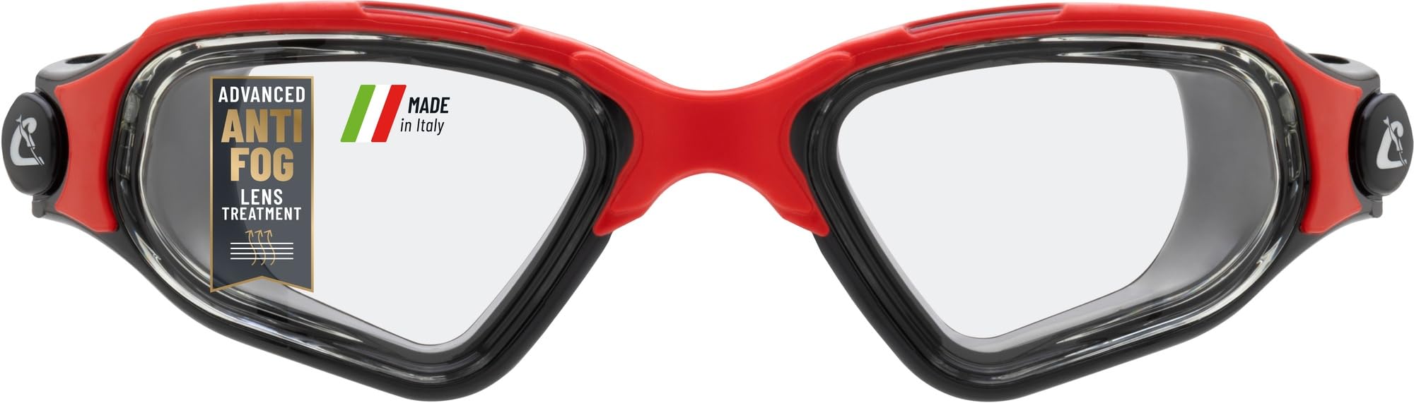 Cressi Clear Eyes Swim Goggles - Anti-Fog & UV Protection Adult Swimming Goggles - Strap & Nose Bridge for Pool Sessions - Swim Aids for Adults - Black/Red Clear Lens - One Size