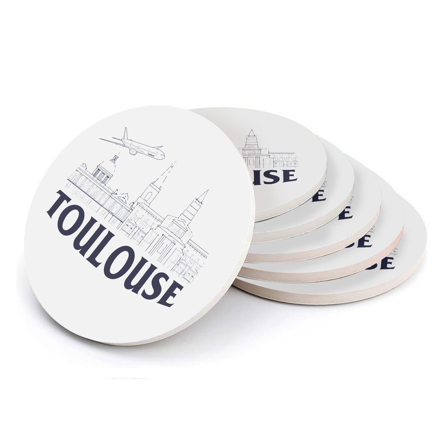 Sous-verre ronds en céramique Toulouse - Décoration de table souvenirs de France
