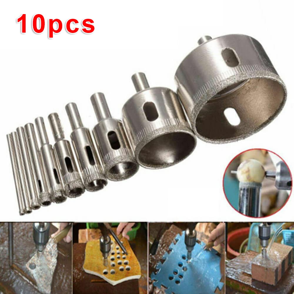 10 sztuk 3-50mm diamentowe szklane wiertło do marmuru rdzeń piła walcowa otwieracz ceramiczne płytki marmurowe otwieranie narzędzie do obróbki drewna zestaw wierteł do szkła