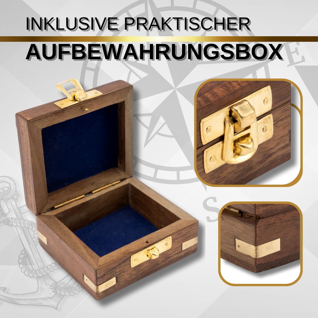 Premium Edel Kompass aus Messing Antik Taschenkompass mit Deckel inkl. Wunsch Text oder Foto Gravur in Einer Edlen Holzkiste