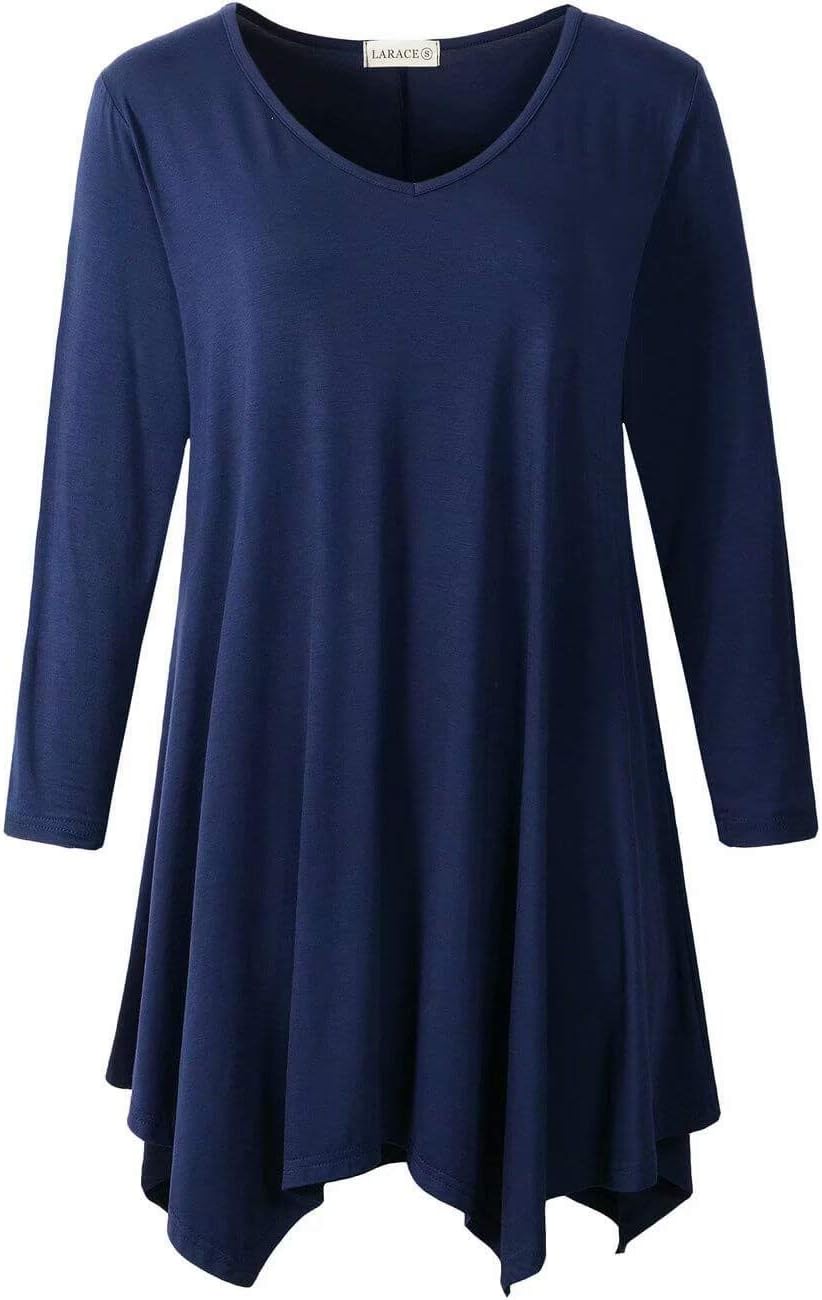 LARACE Plus Size Tops for Women Tunic Asymmetrical Dress Shirts 3/4 Sleeve V Neck Flowy Ladies Clothes for Leggings
