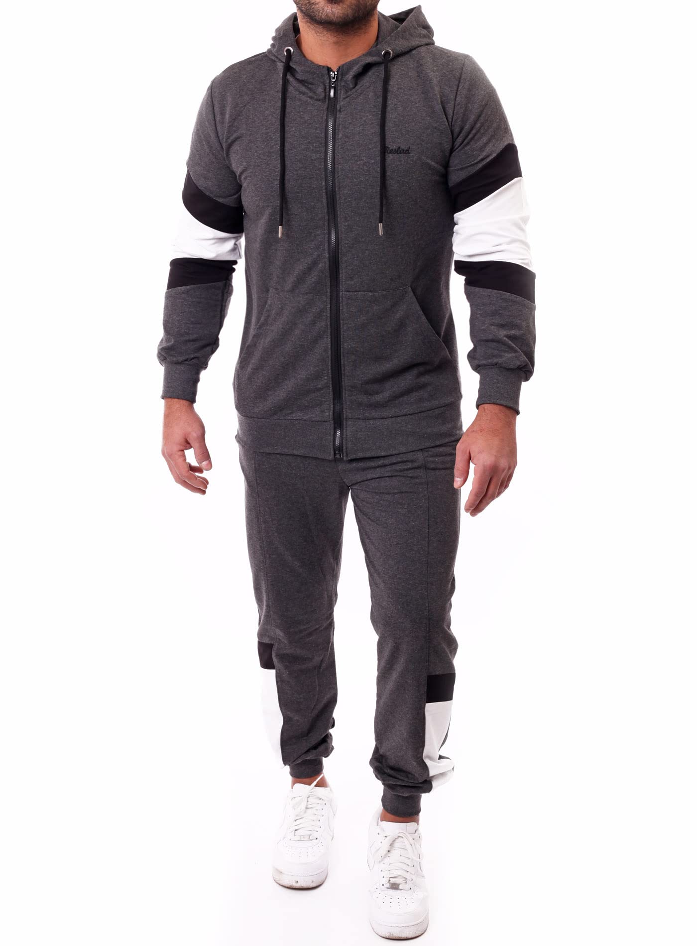 Reslad RS-5087 - Tuta sportiva da uomo, per il tempo libero, pantaloni da jogging + felpa con cappuccio con zip