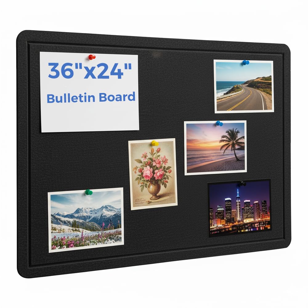 DexBoard 36 x 24 Inch Foldable Felt Bulletin Board - Large Black Pin Board for Enamel Pin Display & Vision Board - Self-Adhesive No-Drill Mounting for