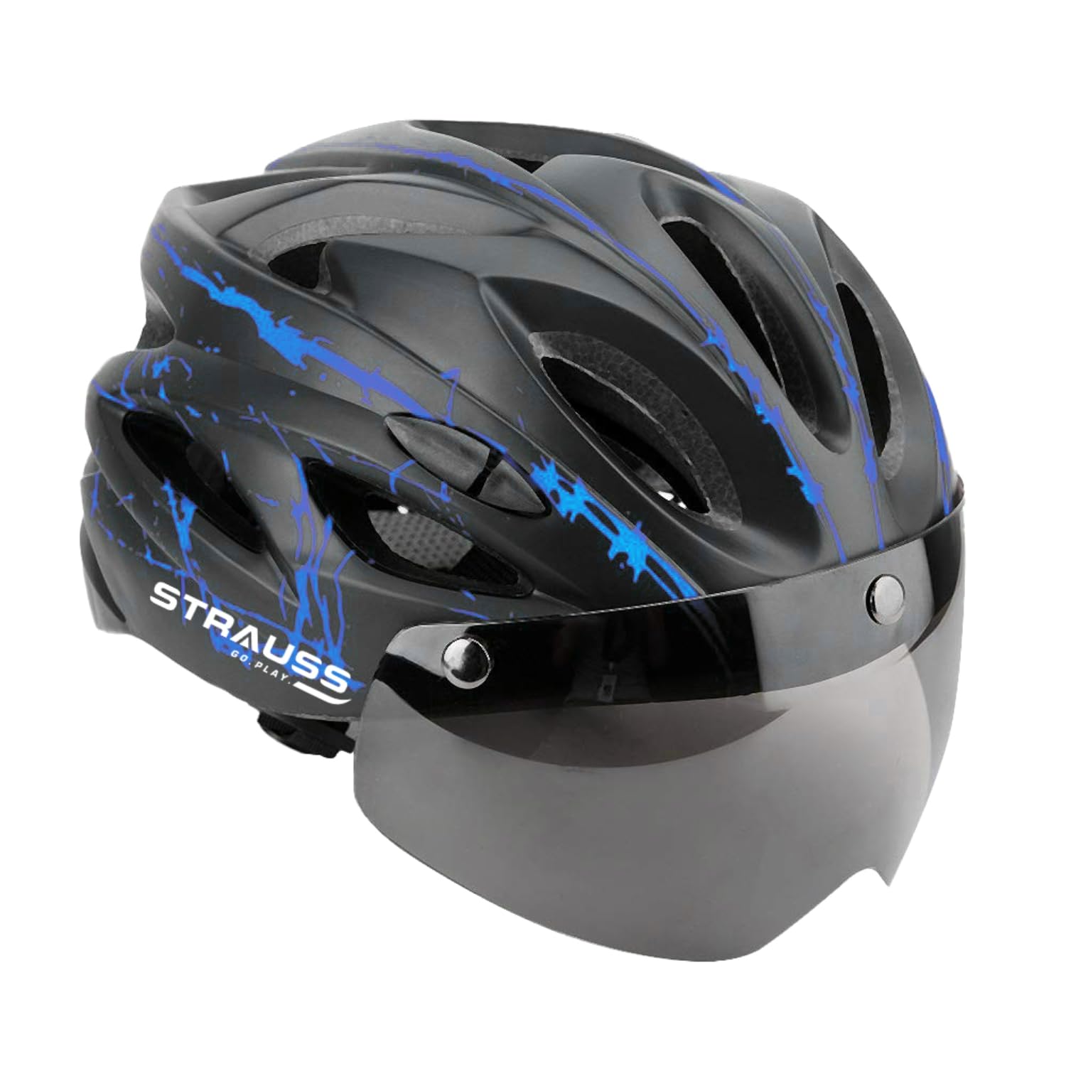 STRAUSS Cycling Helmet With Magnetic Goggles | Light Weight With Superior Ventilation | Mountain, Road Bike & Skating Helmet | Adjustable Strap | Ideal For Men And Women, (Blue/Black,Standard) (B0C4FHM5ZD) Amazon Price History, Amazon Price Tracker