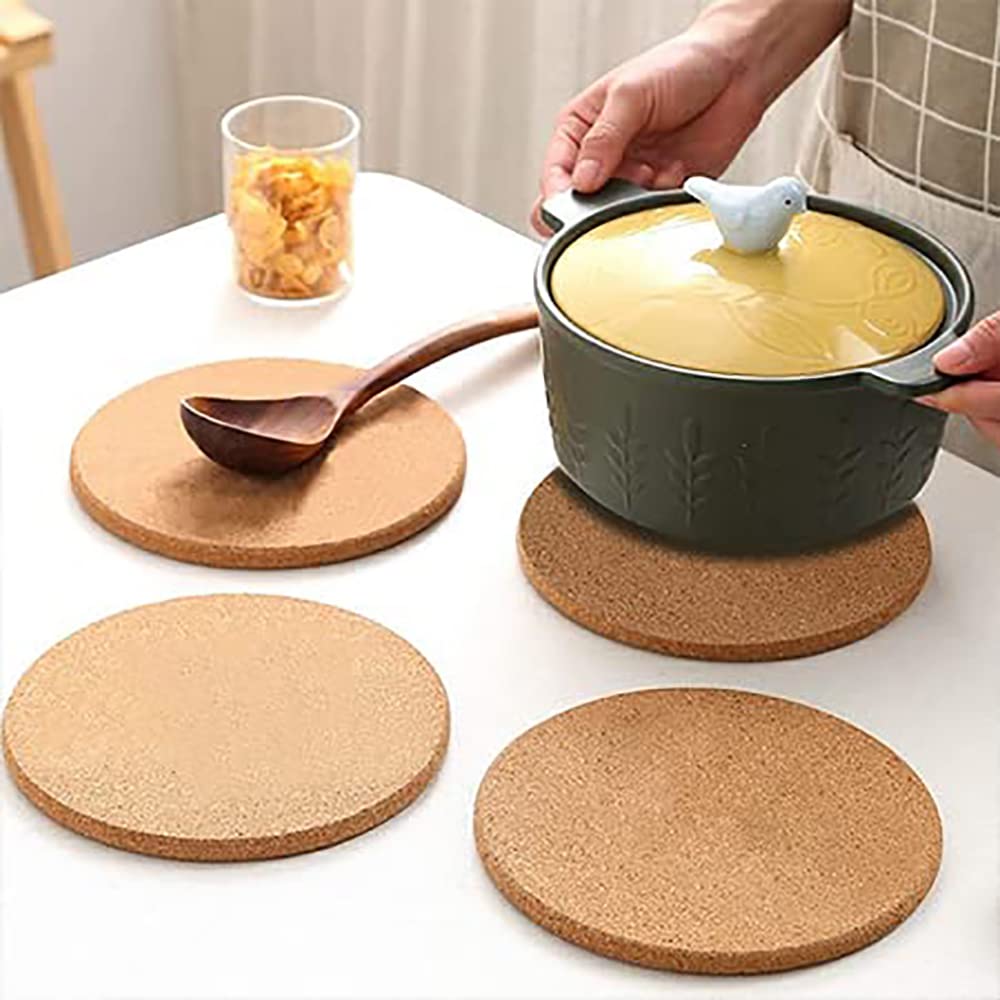 Kavi Cork Round Trivet (4 PCS Set, Dia: 17.5 cm) Pot MAT, Side Table Mat, Small Place Mat for Casserole for Dining Table, Plants Mats, Heat Resistant, Washable-image-17