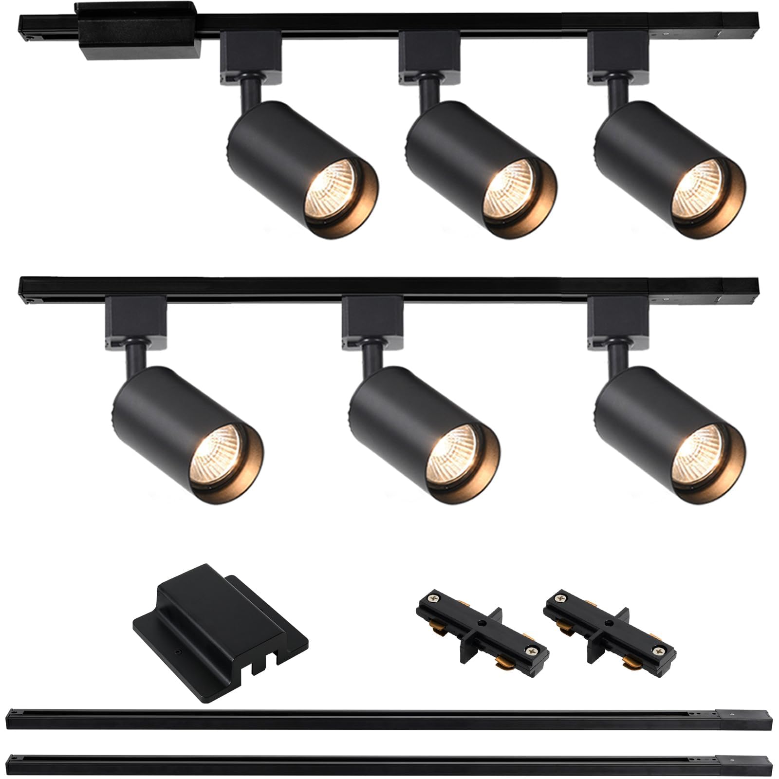6-Light LED Track Lighting Kit with 6.6FT H Track Lighting Rails &amp; Floating Canopy Connector, GU10 Track Light Kit, Modern Kitchen Track Lighting Fixtures Ceiling Spot Light, Black (No Bulbs)