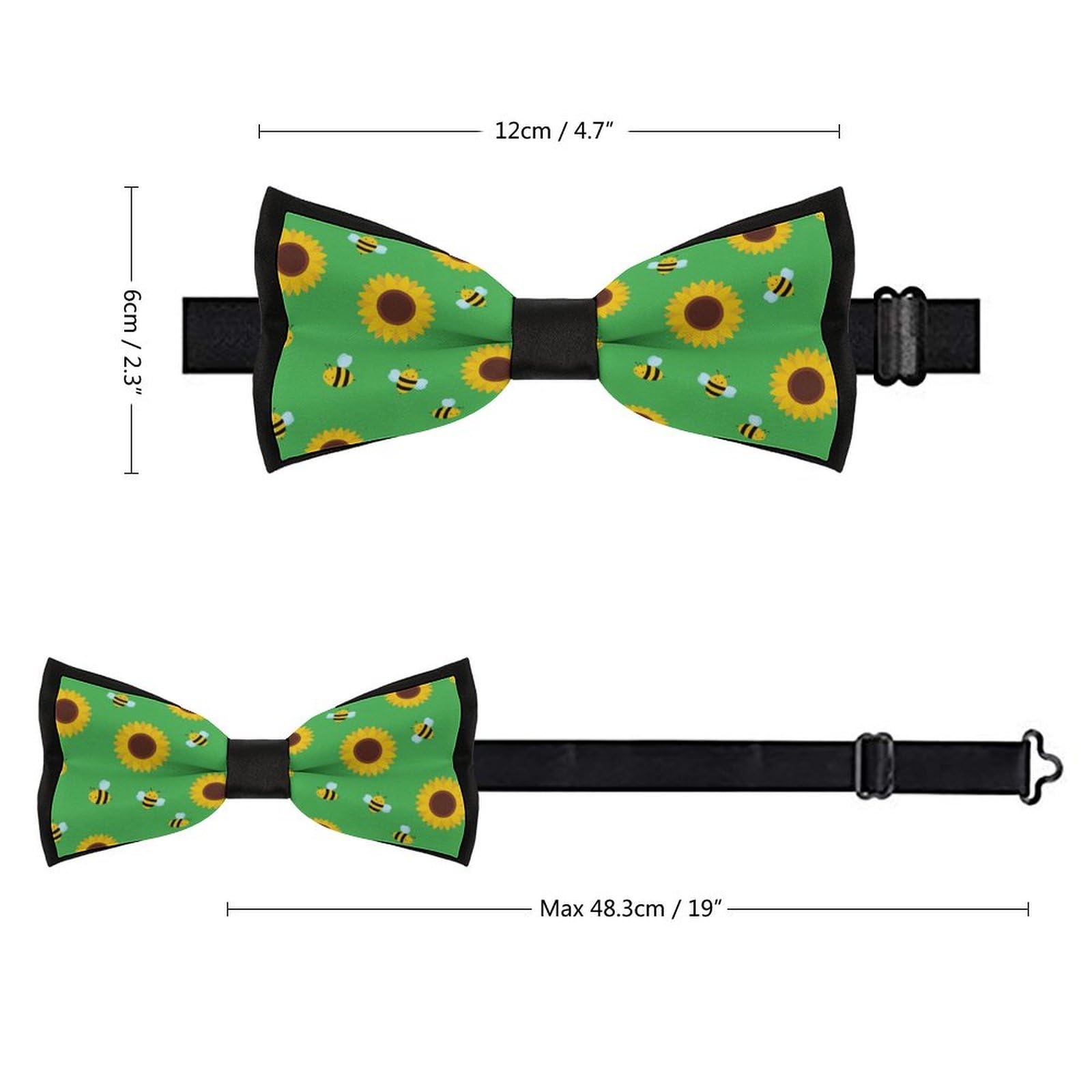 GoasNei Cute Bee And Sunflower Pattern Bow Tie for Men Adjustable Necktie Funny Tie Neck Ties for Weddings Party