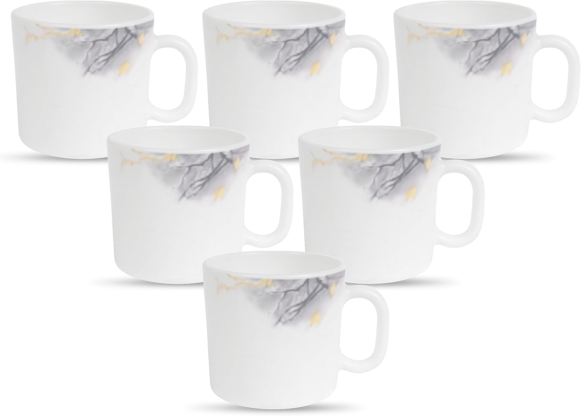 Diva, Pearl Collection Opal Glass Crockery | Coffee Mug Regular, Set of 6 | Twilight Clouds, 190 ml | for Tea & Coffee | Microwave Safe | 100% Vegetarian | Extra Strong | Super Light & White