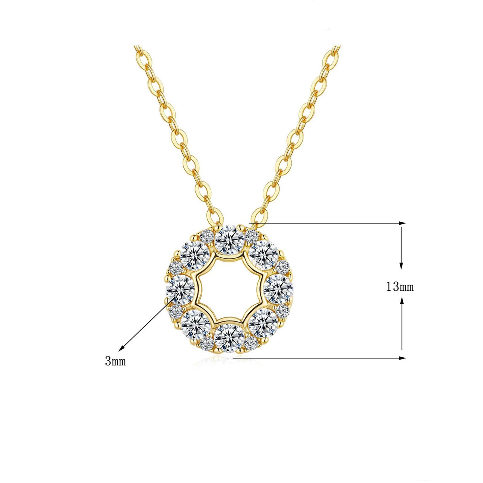 9K Gelbgold Ketten für Frauen, 3mm Runder Moissanit Kranz Collier Halskette Echtgold AU375