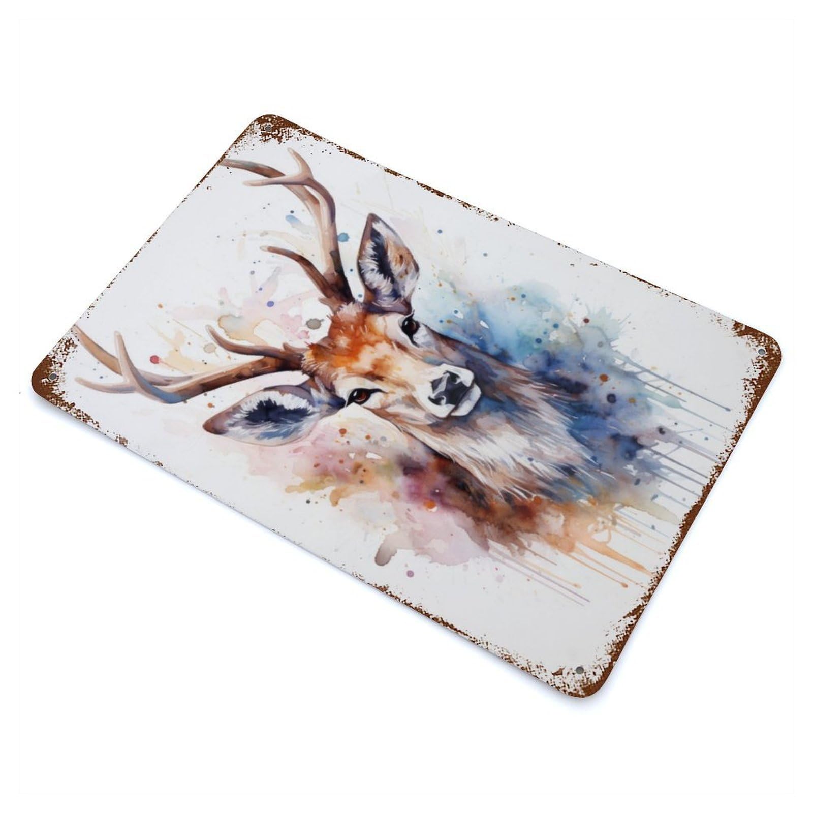 Deer Watercolor Distressed Metal Wall Sign 11.8"x7.9", Ideal for Cafe, Home Bar And Lounge Decor