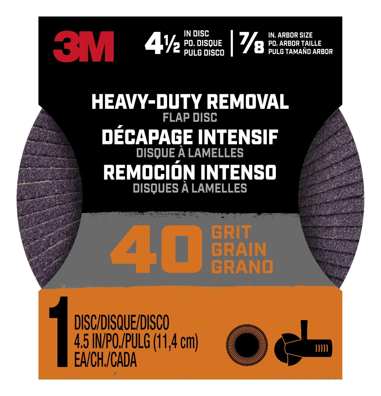 3M Heavy Duty Removal 4.5 inch Flap Disc, 40 grit, 1/Pack