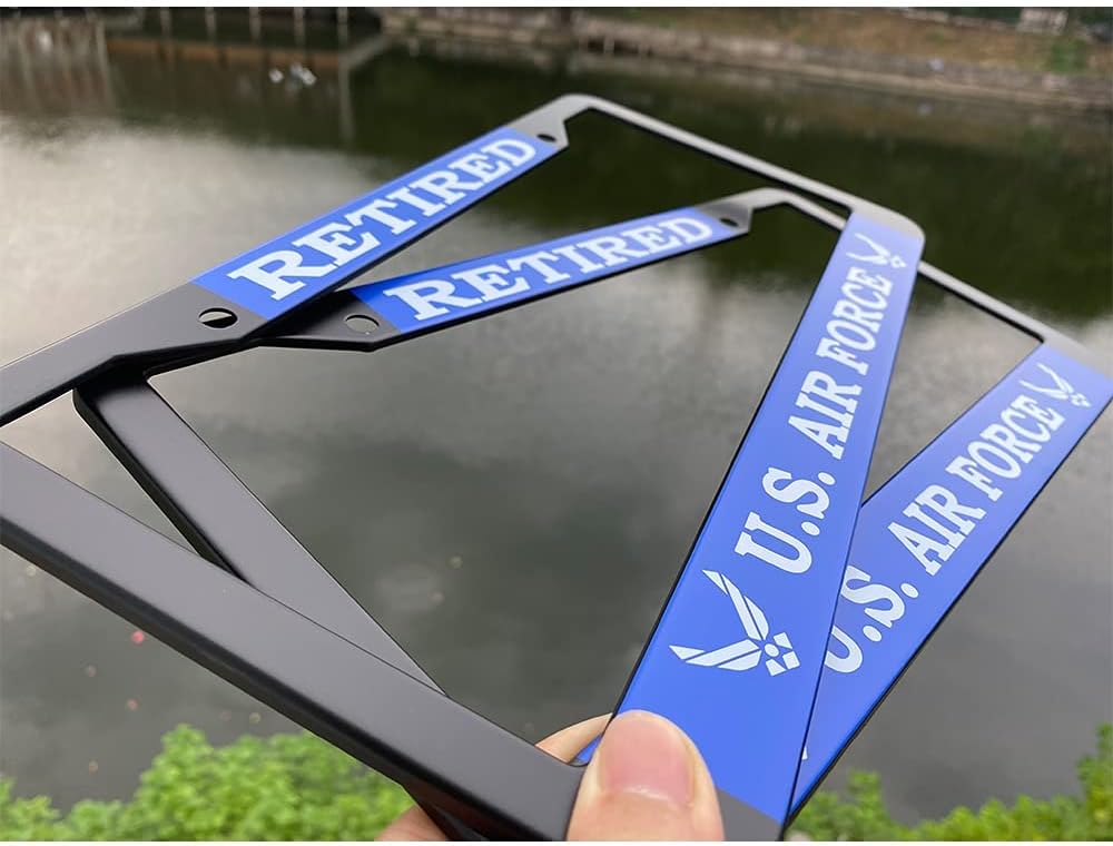 2Pcs Veteran US Air Force License Plate Frame-USAF License Plate Cover -Black Aluminum-12.5' x 6.5' US Air Force License Plate Holder
