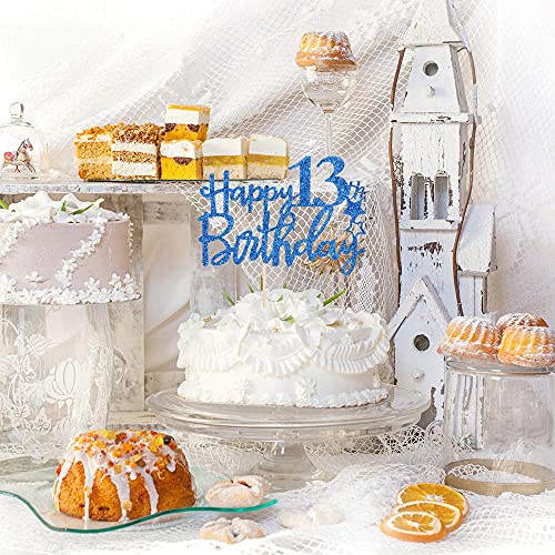 Image of Festiko Royal Blue Glitter Happy 13th Birthday Cake Topper - 13th Birthday Party Supplies and Decorations