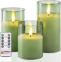 Vista 13 de Homemory Vela sin llama extra grande de 6 x 6 pulgadas con 3 mechas, vela LED de cristal, vela de cera real a pilas con control remoto y Gris