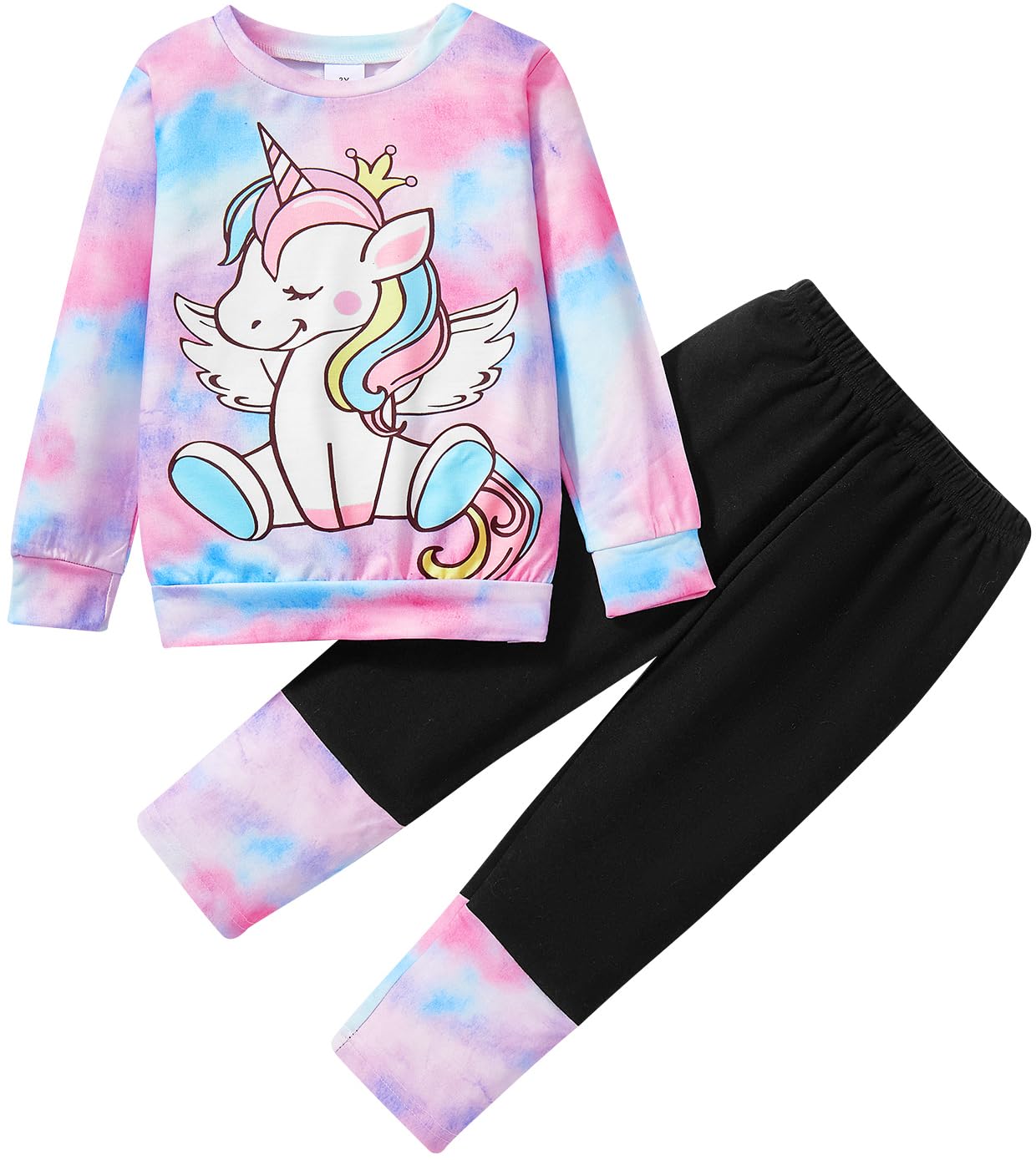 Little Girls 2 Piece Outfits Ruffle Sleeve Unicorn Sweatshirts Top and Leggings Set School Outfits Kids Clothing Set