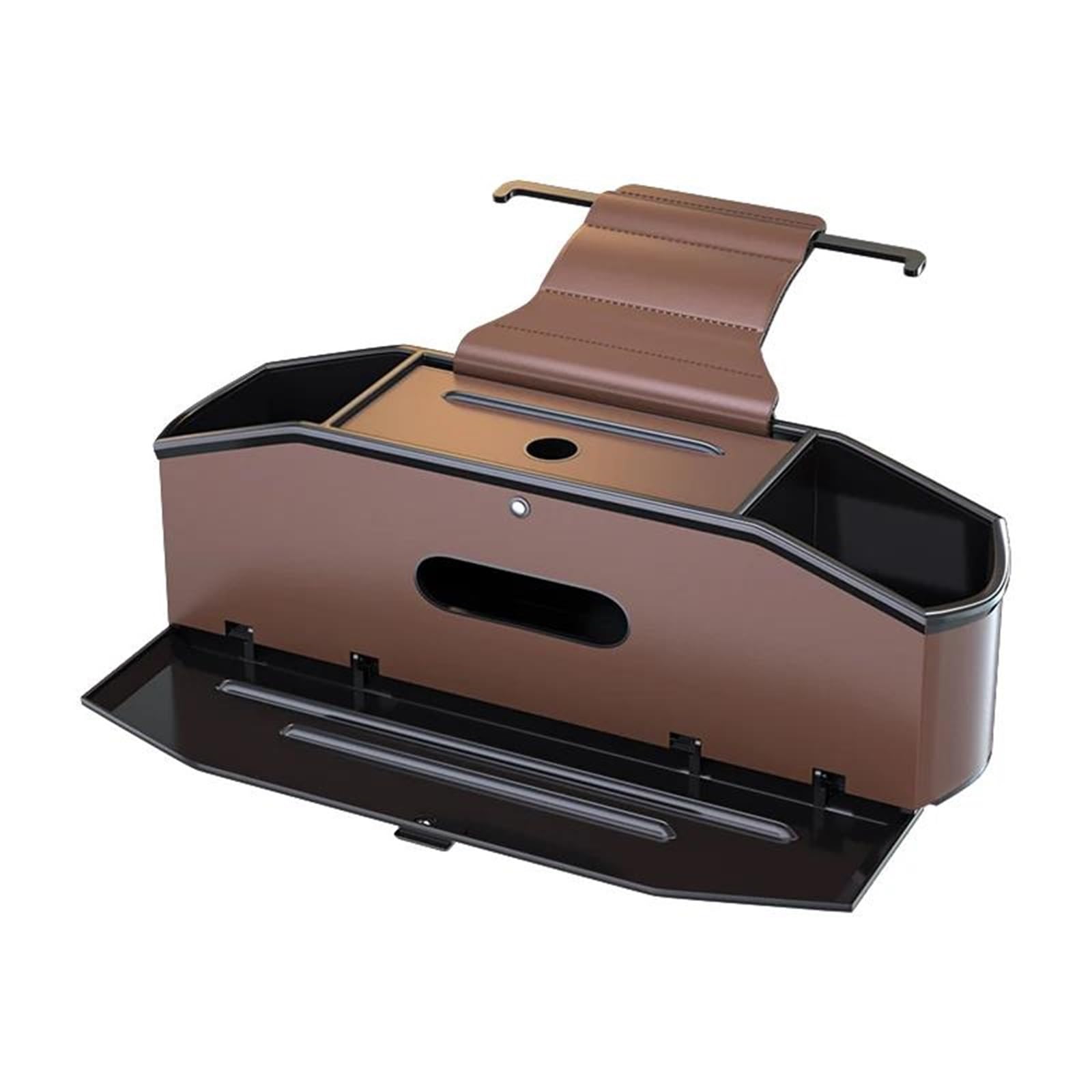 Centre Console Storage Box Universal Car Backseat Organizer With Tissue Dispenser Storage Pockets Hooks – Multi-Function Back Seat Box For CLCPTPOGMA(Brown)