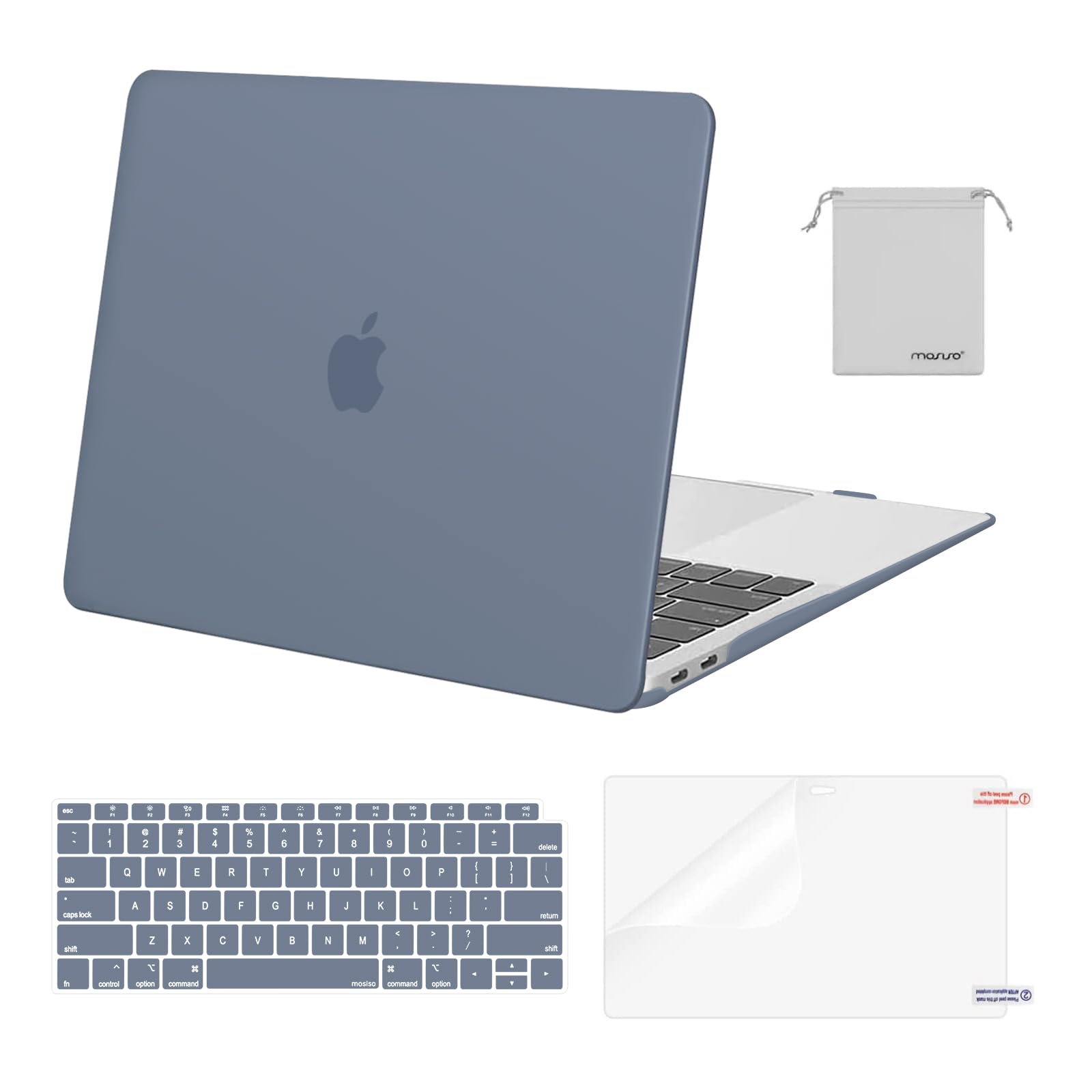 MOSISO Compatible with MacBook Air 13 inch Case 2021, 2020-2018 Release A2337 M1 A2179 A1932, Plastic Hard Shell&Keyboard Cover&Screen Film&Storage Bag for MacBook Air 13.3 inch Case, Haze Blue