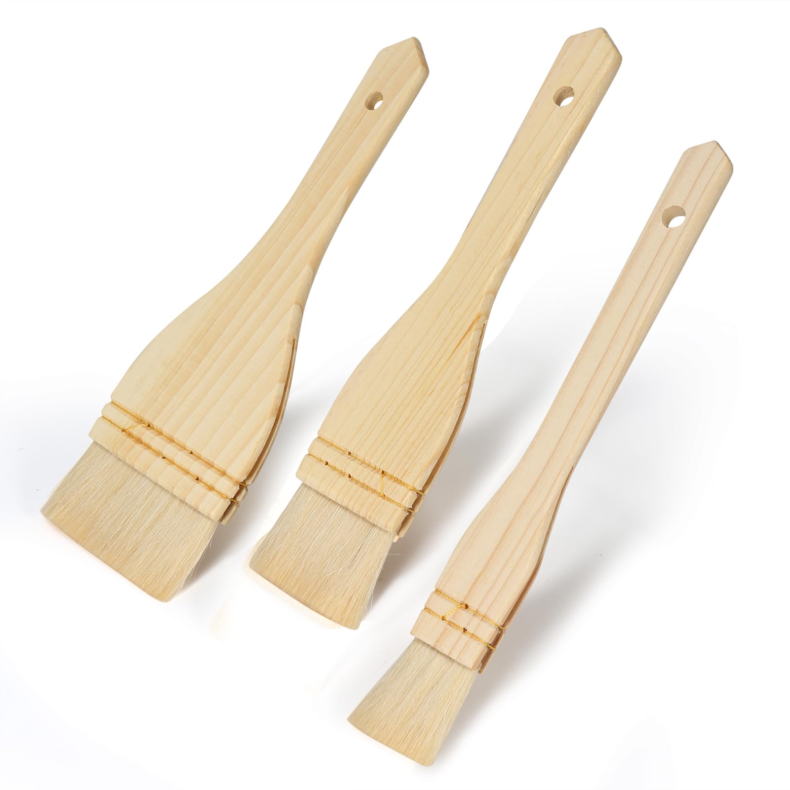 3 Pinceaux à Pâtisserie Amaxiu - Poils De Sanglier Et Manche Bois - Pour Badigeonnage, Huile, Beurre - Faciles à Nettoyer