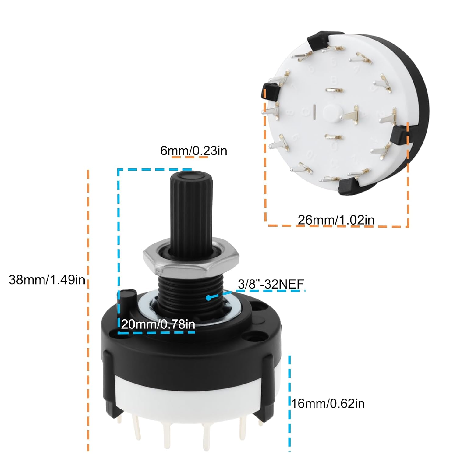 OTOTEC 5pcs Rotary Switch 26x38mm Step Switch 0.3 A 125-250V for PCB Mounting (1 Pole 12 Way)