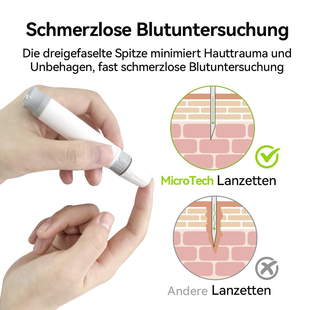MicroTech Glukose-Teststreifen & Lanzetten, 180 Tage gültig, immun gegen Blutsauerstoff, nur für Gocheck2, 200 Stück