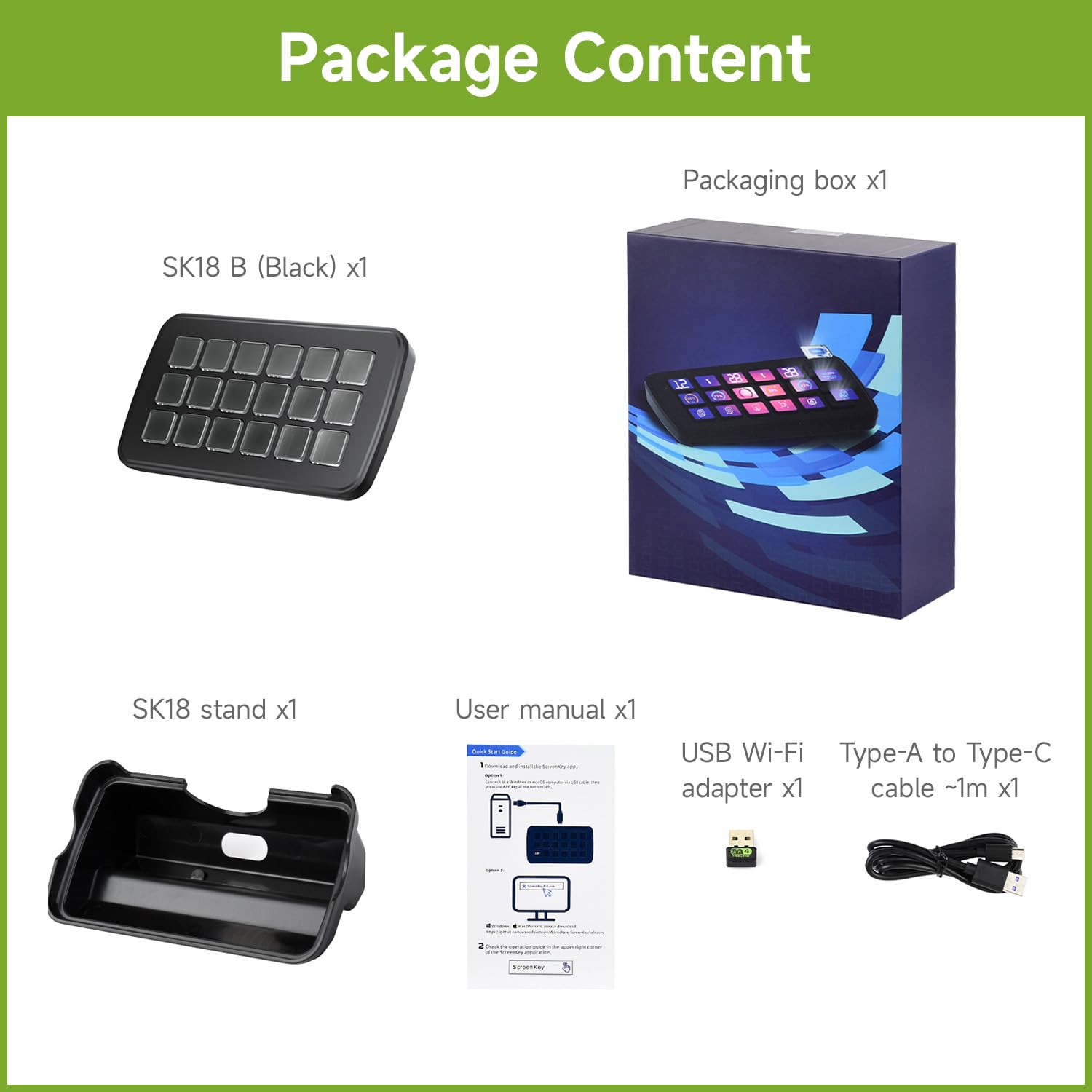 Waveshare SK18 Multi-Functional AI Voice Control Panel, Onboard 18 x Membrane LCD Macro Keys, Supports Linux & QMK Dual-System Architecture and AIDA64