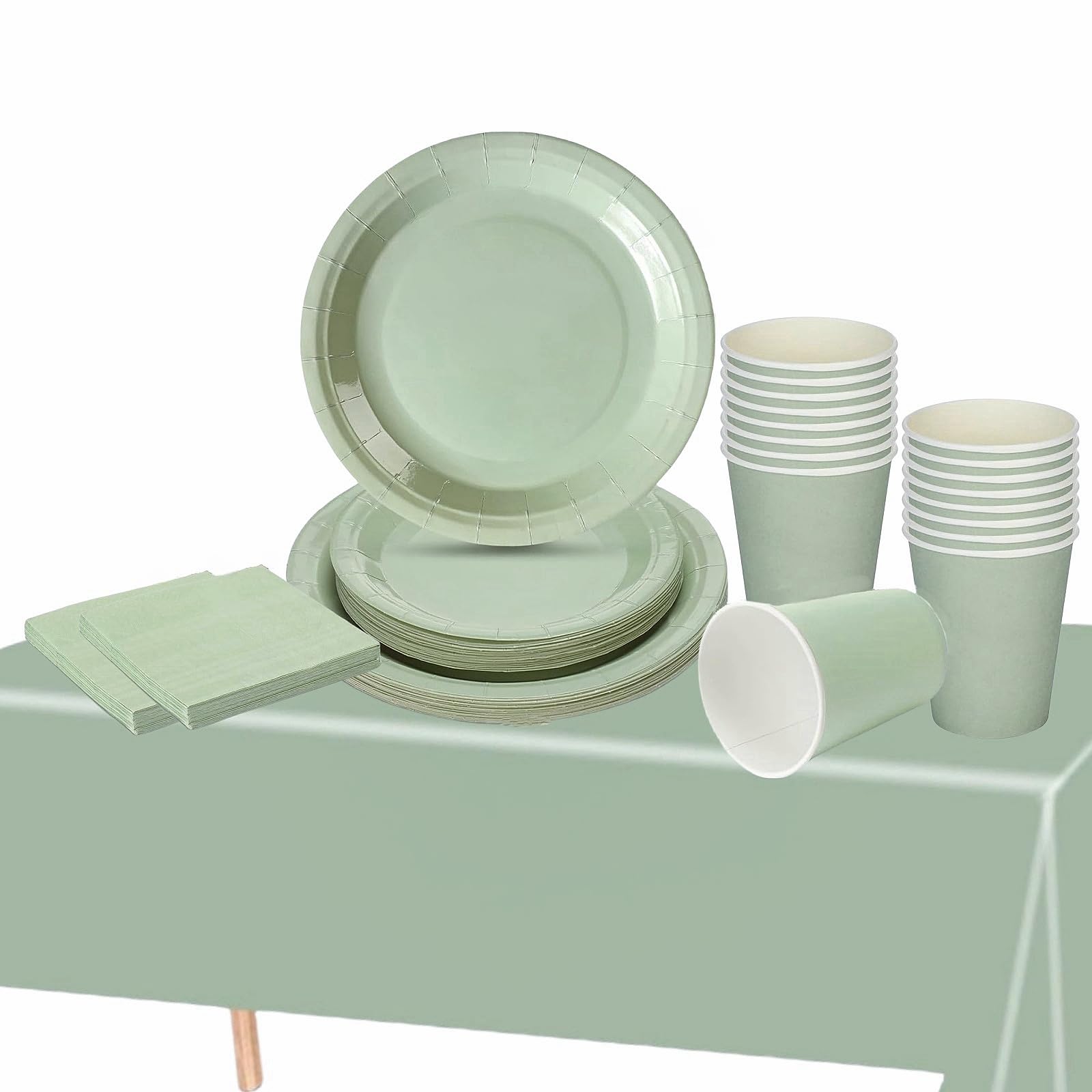 69P Sage Green Party Tableware Plastic Table Cloth Cover,Paper Plates,Napkins and Cups for Green Parties Supplies,Sage Green Party Decoration Dinnerware Set for Kids Birthday,Baby Shower Parties