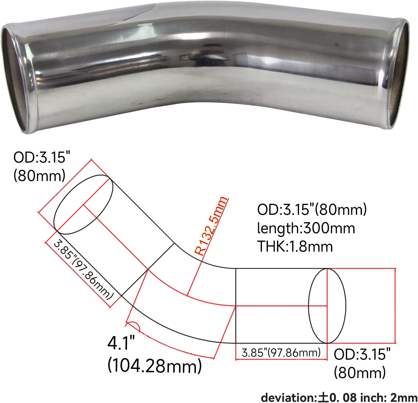Universal 3.15" 45 Degree Aluminum Turbo Intercooler Pipe