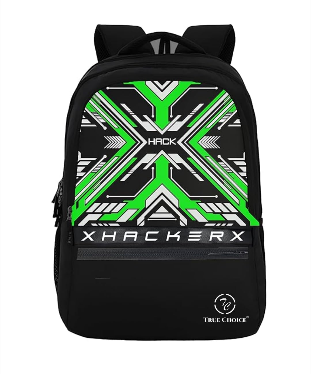 Hacker Printed Backpack for Boys & Men | 45L Trendy Neon Green Geometric Design Laptop Bag for School, College & Travel | Stylish Backpack with Multi Compartments & Padded Shoulder Straps-image-43